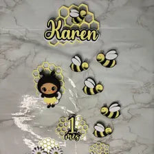 Bee Cake Topper | Monthly Celebration | Cute Bee Party Decoration | Customizable Name and Age