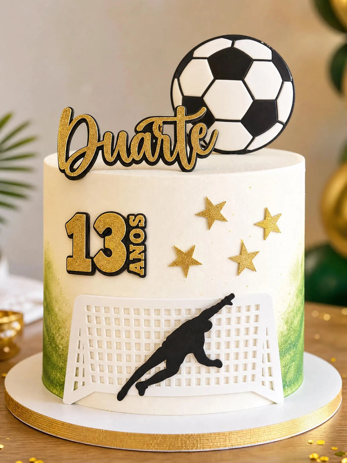 Personalized Soccer Cake Topper | Name and Age | Themed Birthday Decoration | Goalkeeper and Ball